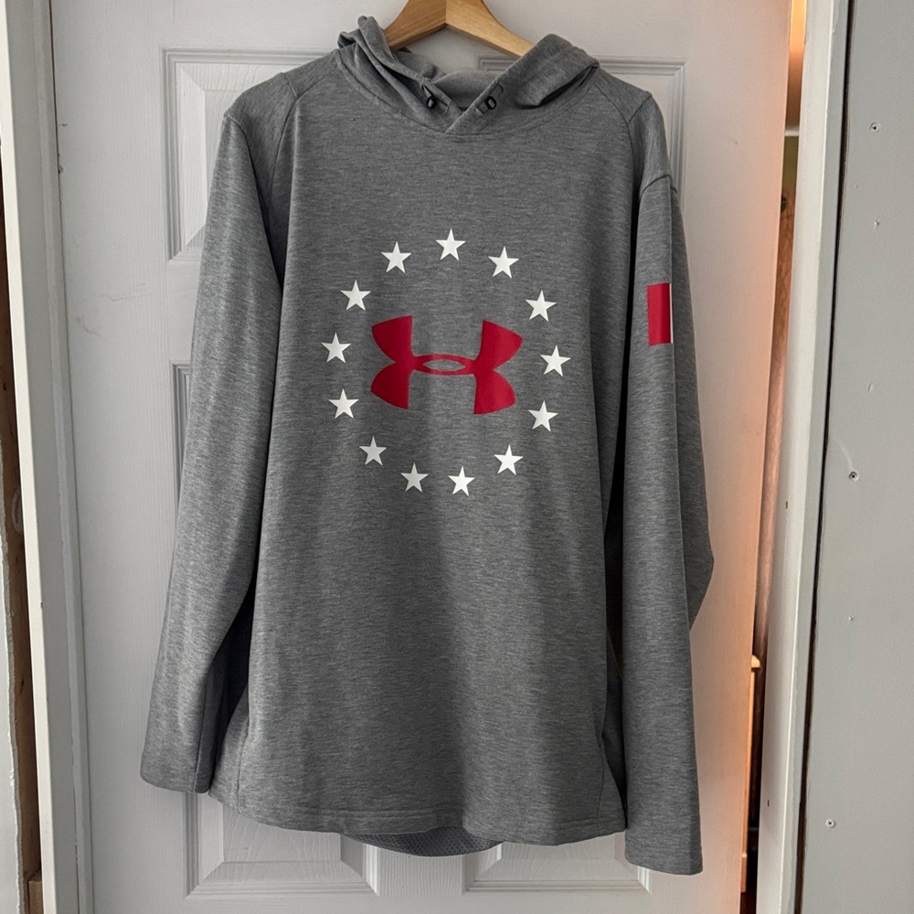 Under Armour Heather Gray Hoodie with Red and White Accents